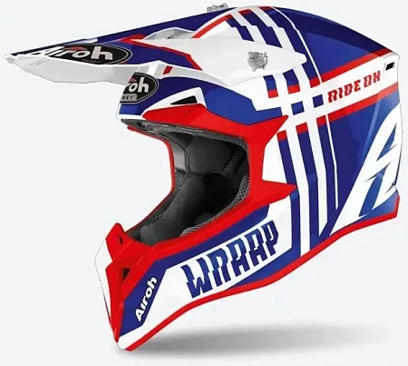 Кроссовый шлем подростковый AIROH Wraap Youth Broken, Blue/Red Glossy